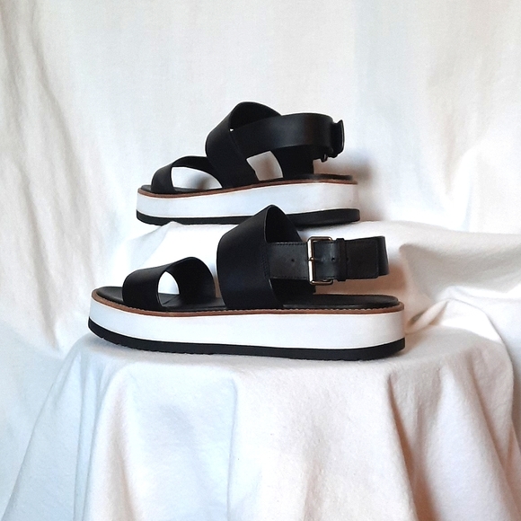 VINCE Chunky Leather Strappy Platform Sandals, Black, Tan, White - Picture 7 of 8